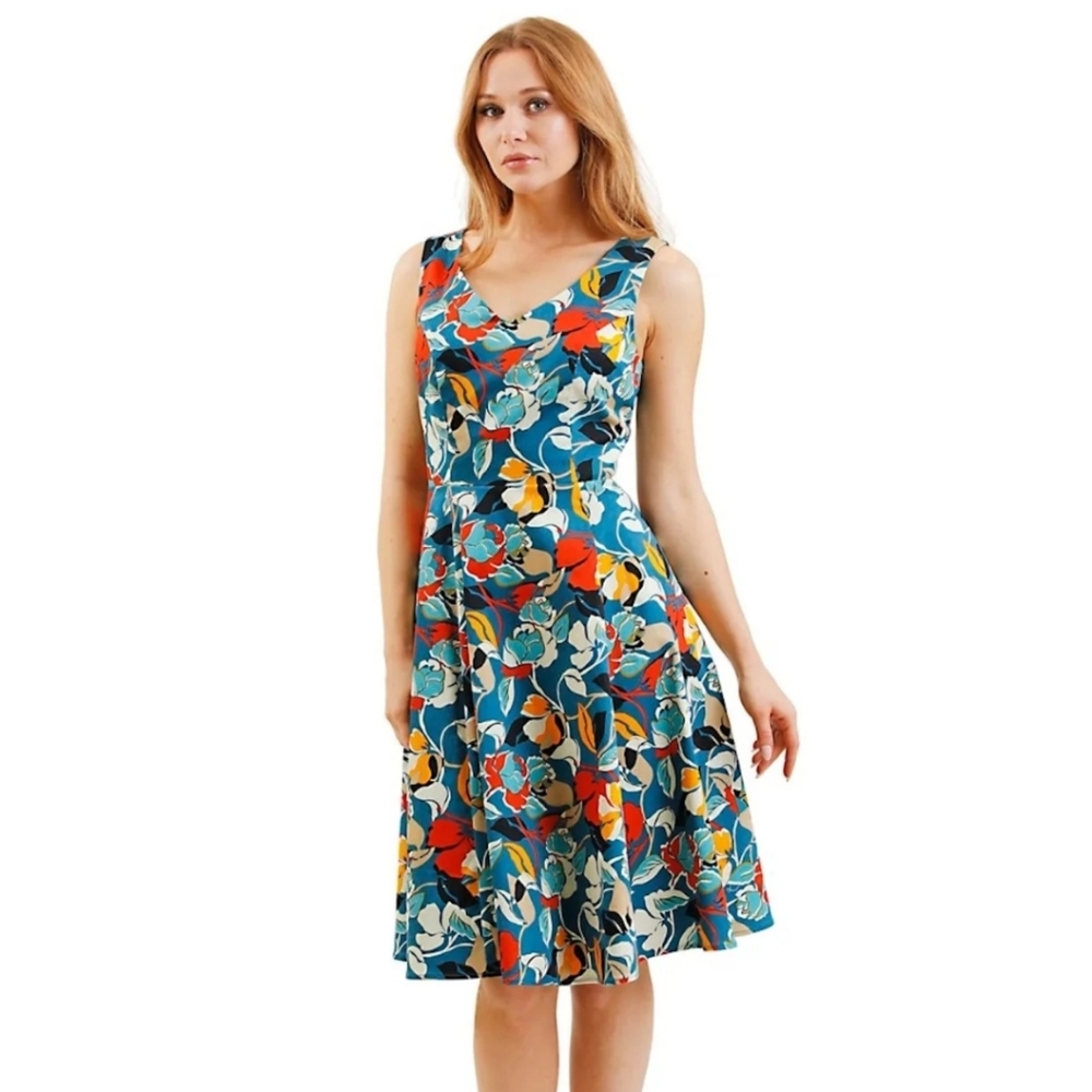 Eva rose V Neck Sleeveless Pinup Floral Dress 1X 16
